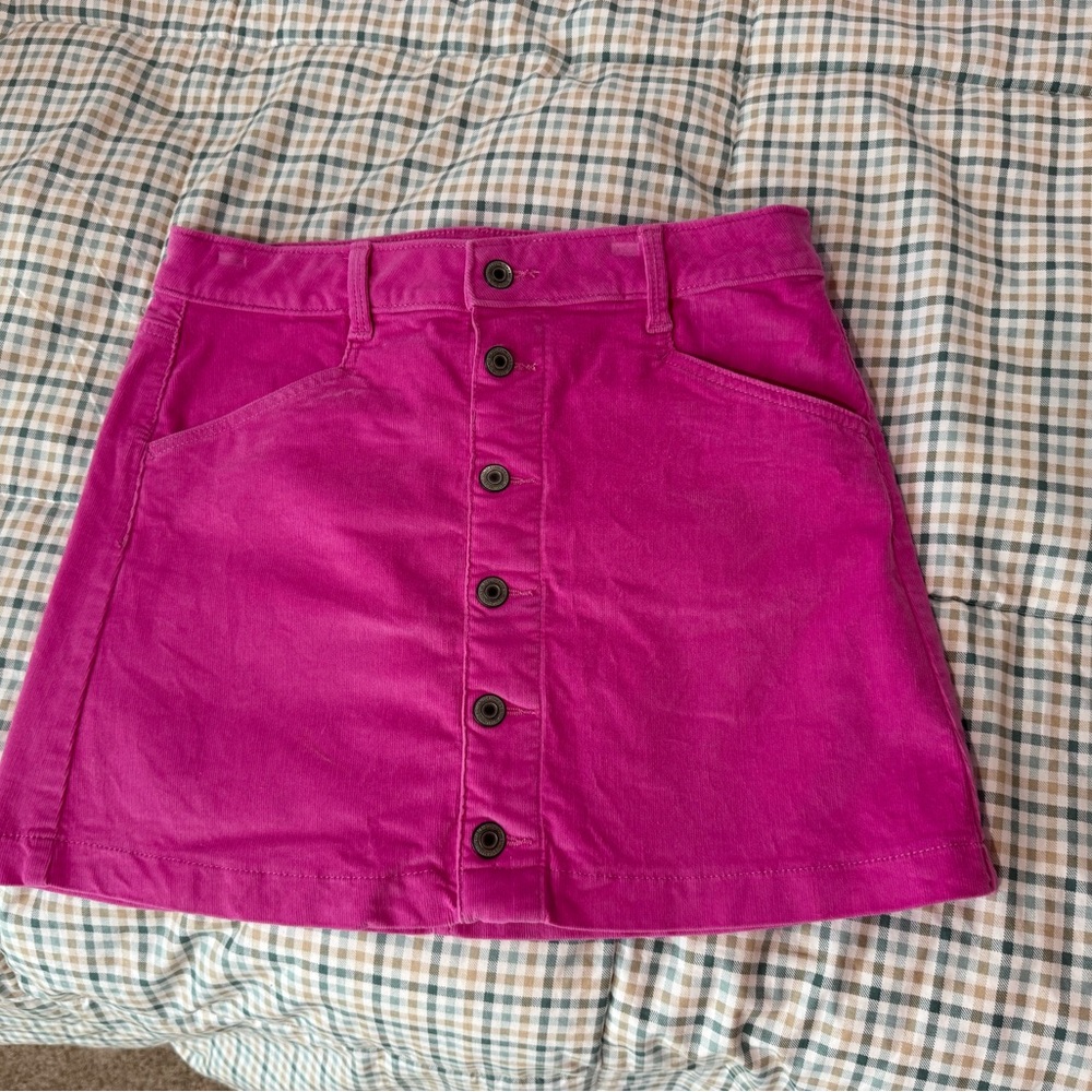 Pink Button-Front Corduroy Skirt